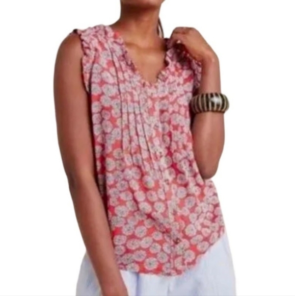Anthropologie Maeve Womens Rayna Floral Red Sleeveless Top Size 4 - Picture 1 of 4